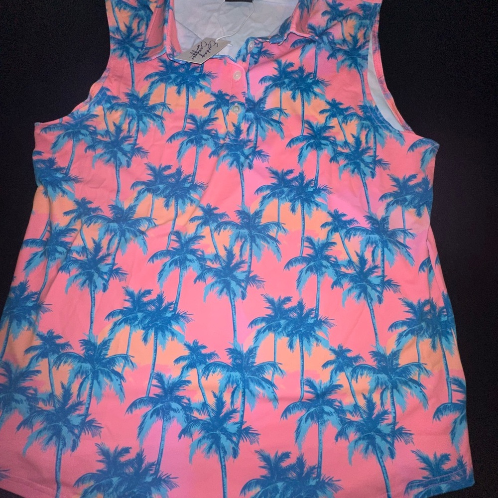 Men's Tropical Palm Tree Tank Top - Pink and Blue